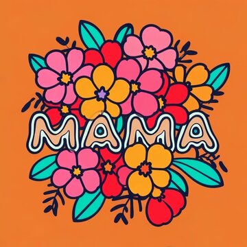 Colorful flowers with mama text.