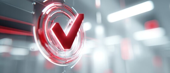 Abstract red check mark symbol against blurred background for approval concept