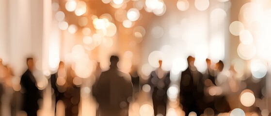 Blurred crowd of people in dimly lit environment with bokeh effect