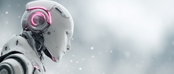 Futuristic robot with glowing accents in profile view against a blurred background
