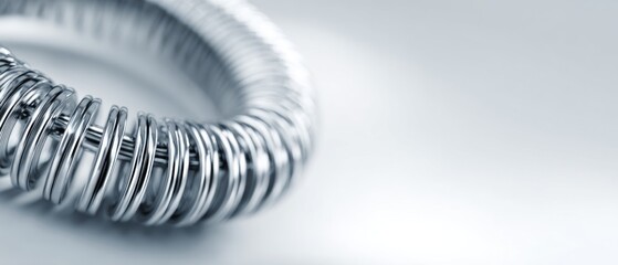 Close up of a coiled metal spring macro photography with copy space