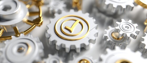 Gear wheels with a check mark symbol for business or technology concepts