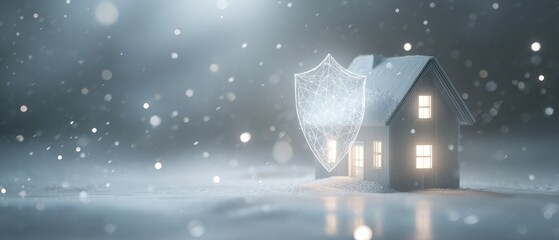 House protected by digital shield concept of home security and safety