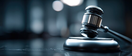 Close up of a gavel on a sound block with blurred background