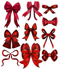 Set of various red bows