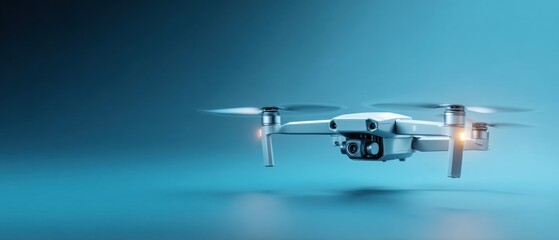 Modern drone on blue background aerial technology and surveillance concept