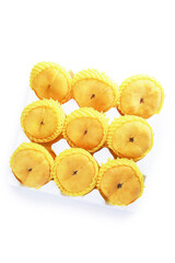 Fresh Yellow Peaches in Mesh Netting Studio Still Life Shot