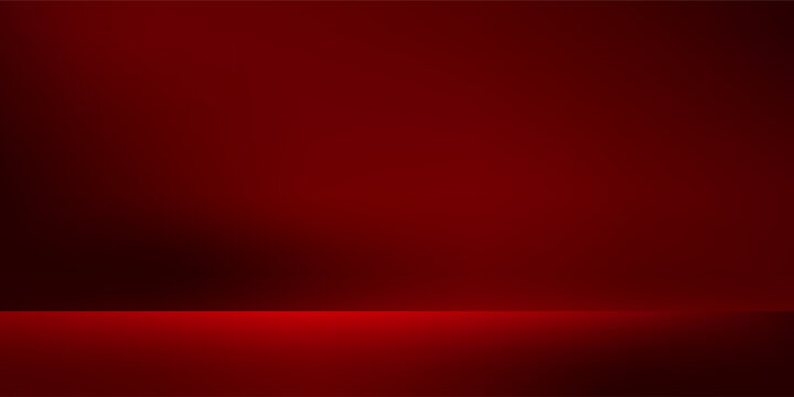 Red studio background. Abstract limbo podium studio room. Dark red gradient wall floor and spotlight scene. Showcase, promotion display. Vector stage mockup illustration