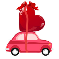 pink car and a big red heart on the roof postcard