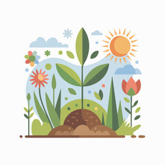 Early spring growth vector pack featuring plants and nature symbols.