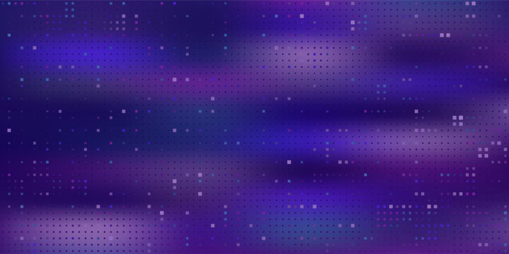 Purple abstract pixel texture bg video screen. Tv pattern background with square noise effect. Futuristic broadcast neon gradient banner for television. Modern vhs led static display element