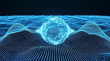 A mesmerizing abstract digital sphere pulsating with vibrant blue energy creating dynamic wave patterns across a futuristic grid surface symbolizing advanced technology artificial intelligence and in. - Powered by Adobe