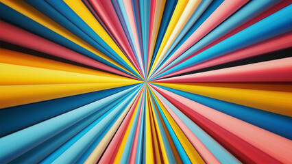 Sharp lines stretch to infinity. Bright circular lines extend outward from center in geometric pattern with digital art aesthetics. Converging stripes or rays in endless motion full of speed and life