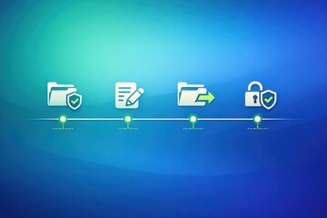 Digital workflow enhancement icons representing secure file management, streamlined processes, administrative efficiency, and protected data transitions in a cohesive visual narrative