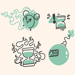 time deadline warning and on fire illustration for business or infographics related in hand drawn doodle cartoon style