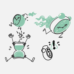 time deadline warning and on fire illustration for business or infographics related in hand drawn doodle cartoon style