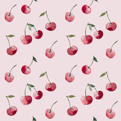 ラフな水彩で描いたサクランボのシックなパターン