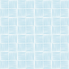 薄いブルーの手描き線のチェック柄パターン