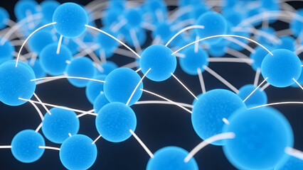 Interconnected spheres representing network connections, data flow, and technological innovation