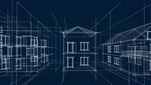 Digital blueprints and architectural sketches showcasing building design process in a futuristic