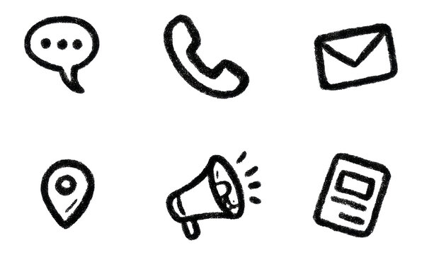 Hand-Drawn Basic Communication Icons Set on Transparent Background for Design Use