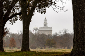 church in the fog Nauvoo IL tmeple