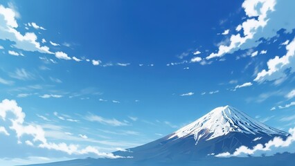 Illustration of Mount Fuji Under a Clear Midday Blue Sky with Fresh New Year Air