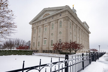Nauvoo IL temple after a winter snowstorm