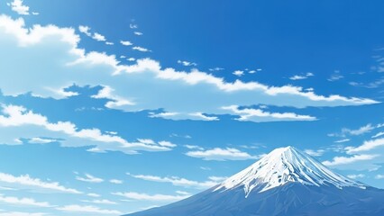 Illustration of Mount Fuji Under a Clear Midday Blue Sky with Fresh New Year Air