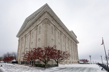 Nauvoo IL temple after a winter snowstorm