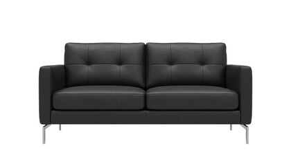 Fototapeta premium Chic black leather sofa on transparent background.