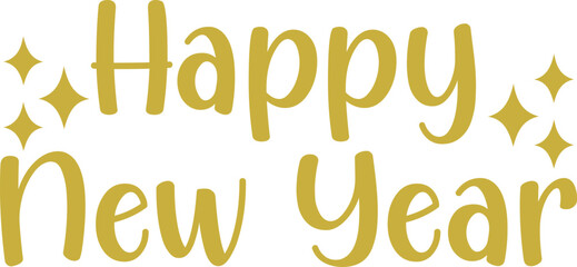 Happy New Year text typography phrase design for T-shirts and apparel on plain white transparent isolated background for shirt, hoodie, sweatshirt, card, tag, mug, icon, poster or badge © AllYearRoundDesigns