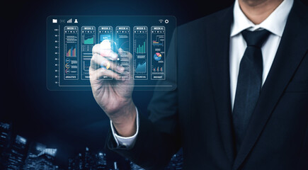 A weekly business performance report and analytics dashboard. A concept for tracking trends, KPIs,...