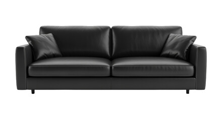 Fototapeta premium Chic black leather sofa on transparent background.