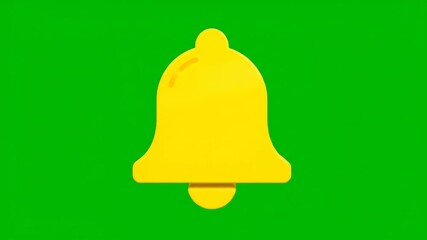 A vibrant, isolated 3d yellow notification bell icon displaying an alert, rendered in a bright, modern graphic style against a solid green screen background.