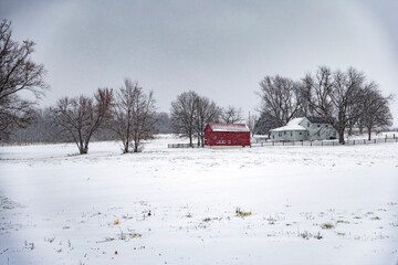 snow covered barn