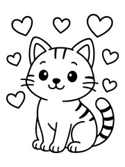 Obraz premium Cute Cat with Hearts: A charming cartoon cat, surrounded by floating hearts, exuding affection and warmth, creating a delightful and heartwarming scene.