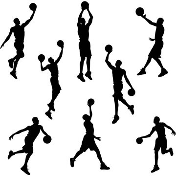 set basketball player in action with ball