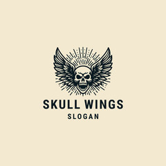 Skull wings logo design template vector illustration