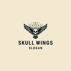 Skull wings logo design template vector illustration