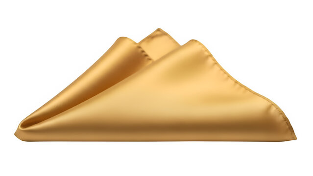 Golden silk pocket square accessory for formal dressing, isolated on white or transparent background. PNG