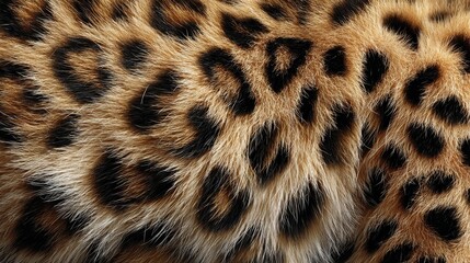 Seamless leopard fur pattern with golden yellow and tan tones, bold black rosette spots and subtle texture, highly detailed symmetrical design with natural lifelike appearance and perfect clarity