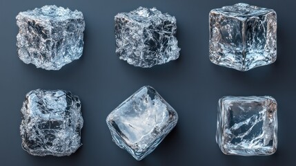 Obraz premium Six ice cubes on dark background, drinks, chilling