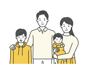 家族のイラストベクター素材（2世代4人）