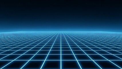 Cyber Space Grid Background with Light at Horizon