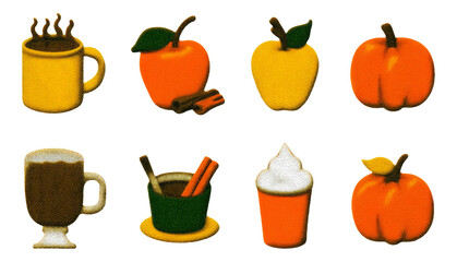 Cozy Autumn Drinks Illustrated in Playful Cartoon Style on Transparent Background