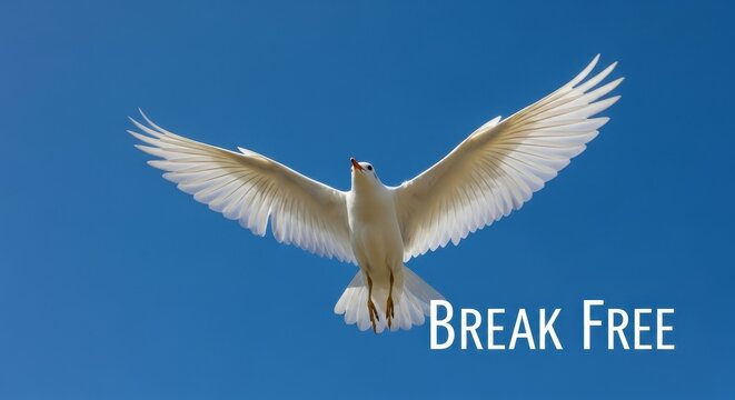 Serenity in flight: A white dove soars, embodying grace and freedom against clear sky - Powered by Adobe