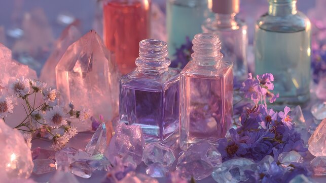 Aromatic Essential Oils and Crystals for Wellness and Relaxation.