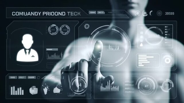 business man pushing a button on a touch screen