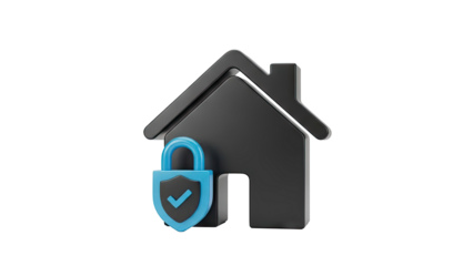 Secure House Icon with Padlock and Shield - Home Security Concept